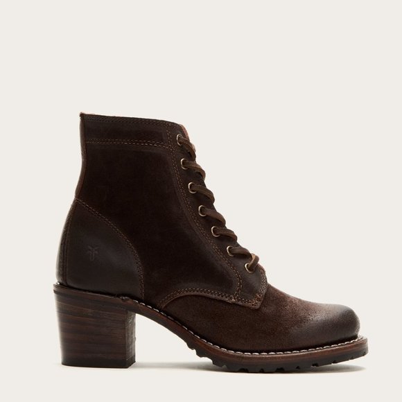 Frye Sabrina 6G Brown Suede Combat Ankle Booties - Picture 3 of 15